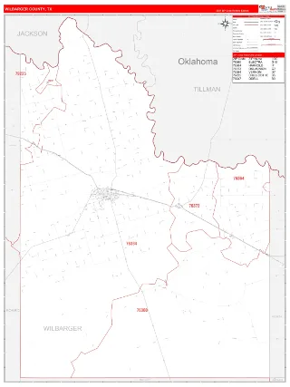 Wilbarger County, TX RedLine style ZIP Code wall map