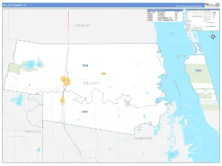 Willacy County, TX Business Reference style ZIP Code wall map