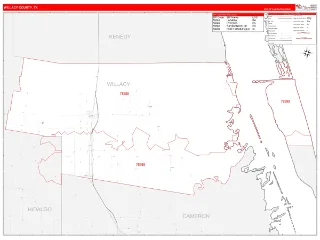 Willacy County, TX RedLine style ZIP Code wall map