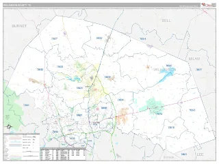 Williamson County, TX Classic style ZIP Code wall map