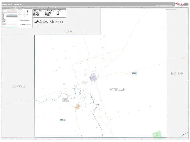 Winkler County, TX ZIP Code Wall Map, Classic style