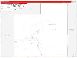 Winkler County, TX RedLine style ZIP Code wall map