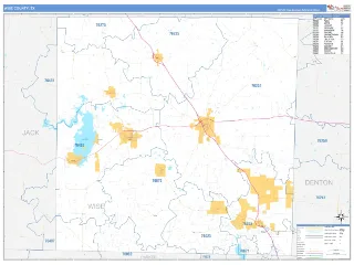 Wise County, TX Business Reference style ZIP Code wall map