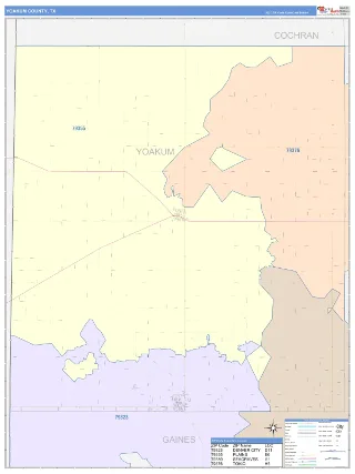 Yoakum County, TX ColorCast style ZIP Code wall map