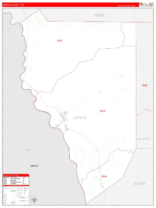 Zapata County, TX RedLine style ZIP Code wall map
