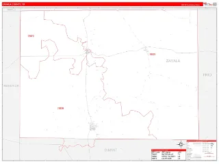 Zavala County, TX RedLine style ZIP Code wall map