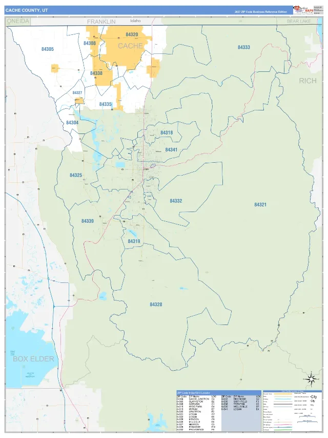 Cache County, UT ZIP Code Wall Map, Business Reference style