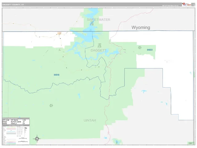 Daggett County, UT ZIP Code Wall Map, Classic style