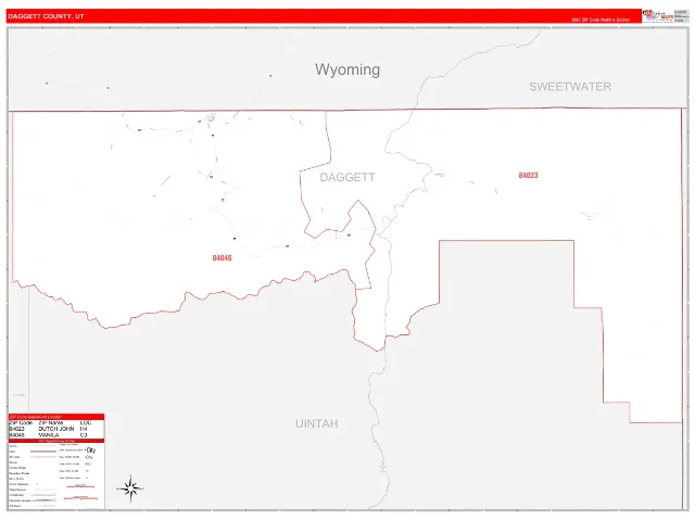 Daggett County, UT ZIP Code Wall Map, RedLine style