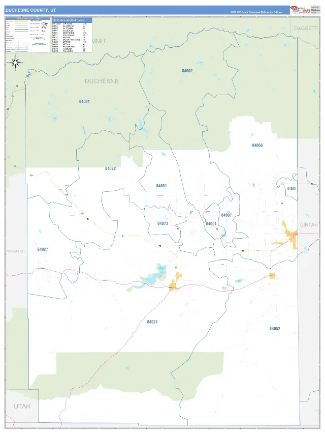Duchesne County, UT ZIP Code Wall Map, Business Reference style