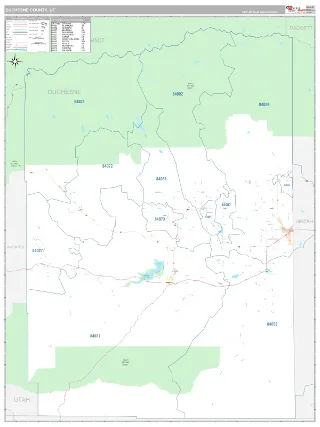 Duchesne County, UT Classic style ZIP Code wall map