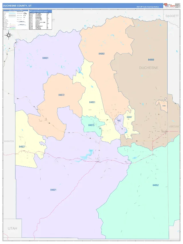 Duchesne County, UT ZIP Code Wall Map, ColorCast style