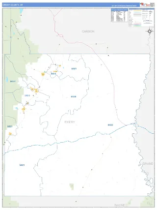 Emery County, UT Business Reference style ZIP Code wall map