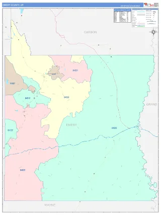 Emery County, UT ColorCast style ZIP Code wall map