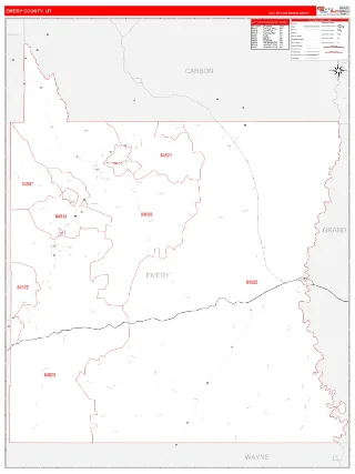Emery County, UT RedLine style ZIP Code wall map