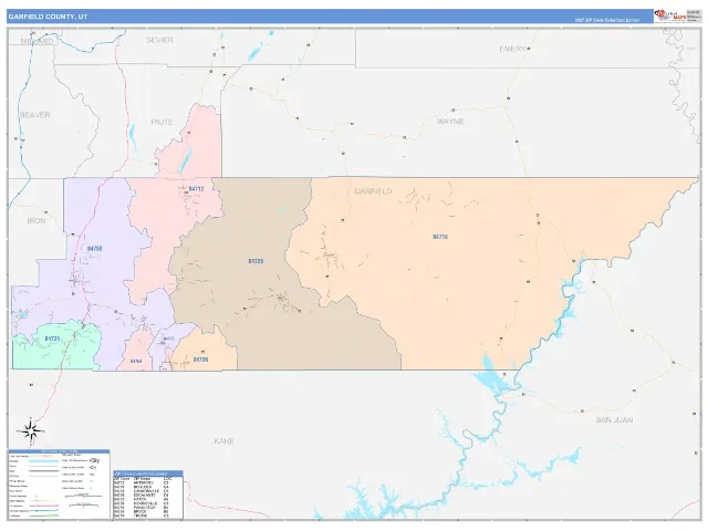 Garfield County, UT ZIP Code Wall Map, ColorCast style