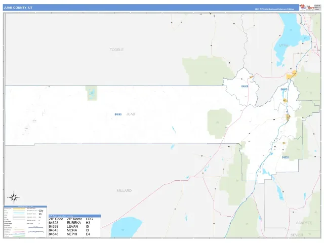 Juab County, UT ZIP Code Wall Map, Business Reference style