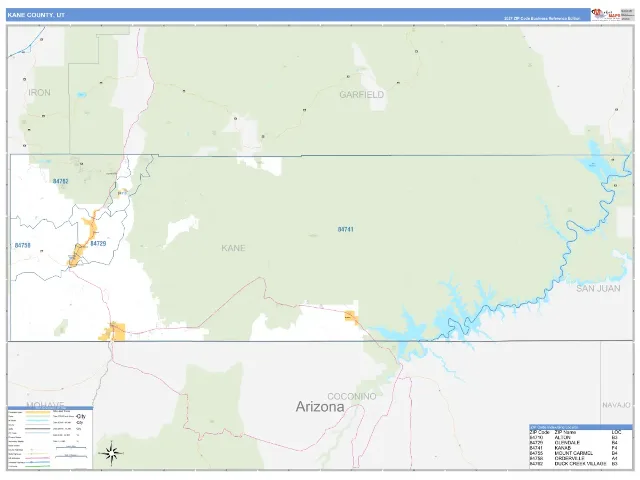 Kane County, UT ZIP Code Wall Map, Business Reference style