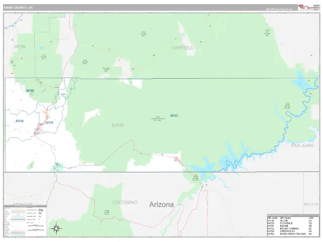 Kane County, UT ZIP Code Wall Map, Classic style