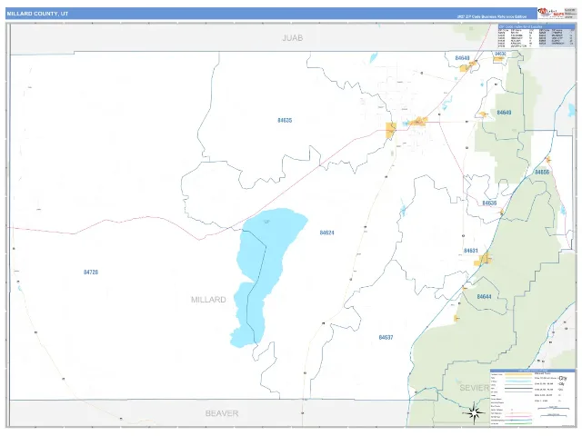 Millard County, UT ZIP Code Wall Map, Business Reference style