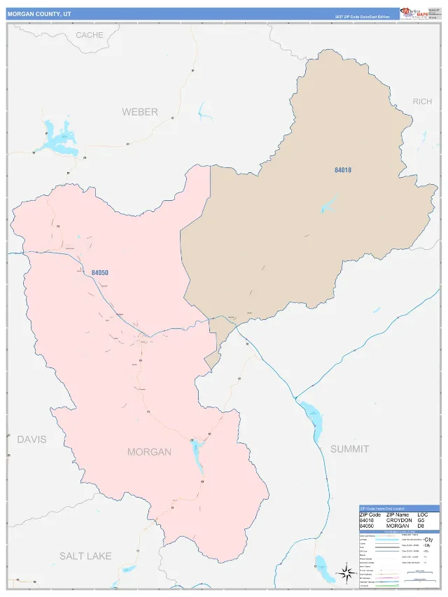 Morgan County, UT ZIP Code Wall Map, ColorCast style