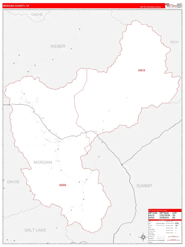 Morgan County, UT ZIP Code Wall Map, RedLine style