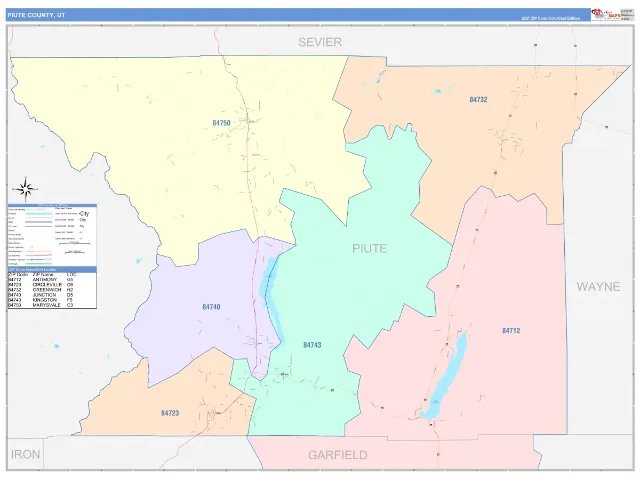 Piute County, UT ZIP Code Wall Map, ColorCast style