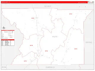 Piute County, UT RedLine style ZIP Code wall map