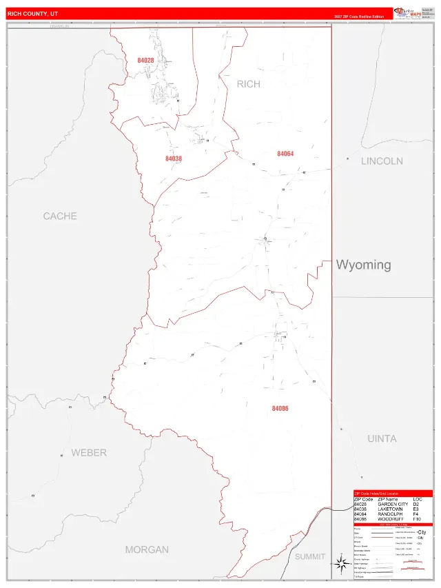 Rich County, UT ZIP Code Wall Map, RedLine style