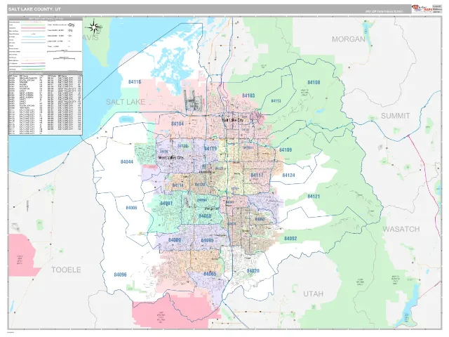 Salt Lake County, UT ZIP Code Wall Map, Classic style
