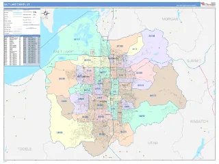 Salt Lake County, UT ColorCast style ZIP Code wall map