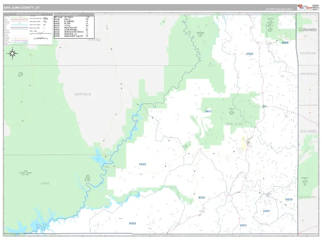 San Juan County, UT ZIP Code Wall Map, Classic style