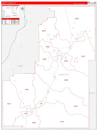 Sanpete County, UT RedLine style ZIP Code wall map