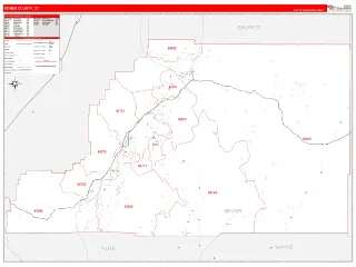 Sevier County, UT RedLine style ZIP Code wall map