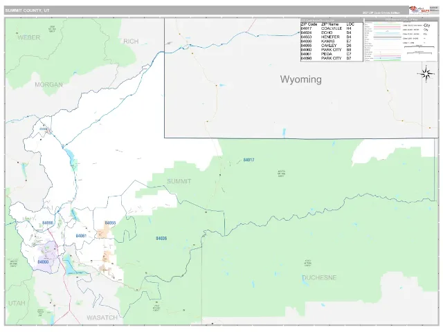 Summit County, UT ZIP Code Wall Map, Classic style