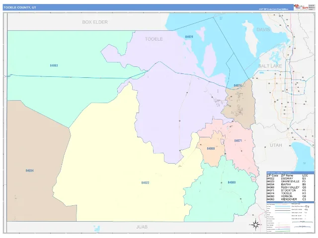 Tooele County, UT ZIP Code Wall Map, ColorCast style