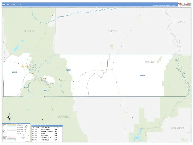 Wayne County, UT ZIP Code Wall Map, Business Reference style