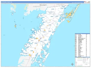 Accomack County, VA Business Reference style ZIP Code wall map