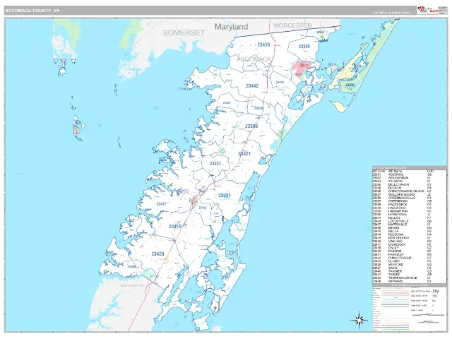 Accomack County, VA ZIP Code Wall Map, Classic style