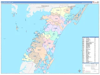 Accomack County, VA ColorCast style ZIP Code wall map