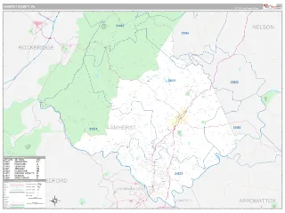 Amherst County, VA Classic style ZIP Code wall map