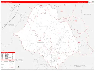 Amherst County, VA RedLine style ZIP Code wall map