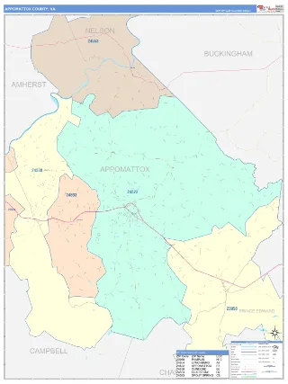 Appomattox County, VA ColorCast style ZIP Code wall map