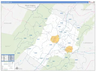 Augusta County, VA Business Reference style ZIP Code wall map