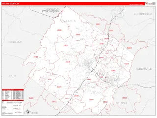 Augusta County, VA RedLine style ZIP Code wall map