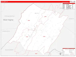 Bath County, VA RedLine style ZIP Code wall map