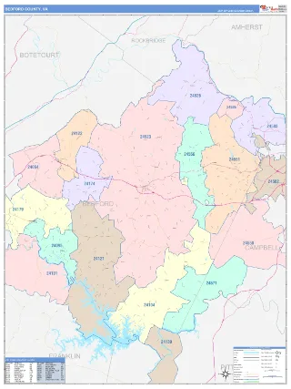 Bedford County, VA ColorCast style ZIP Code wall map
