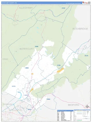 Botetourt County, VA Business Reference style ZIP Code wall map