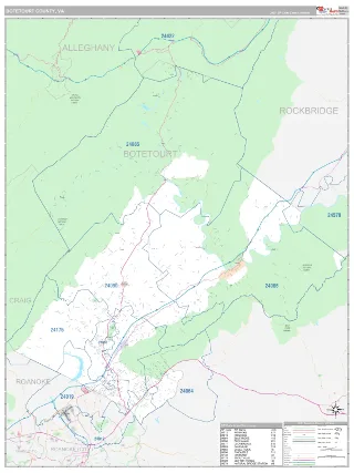 Botetourt County, VA Classic style ZIP Code wall map
