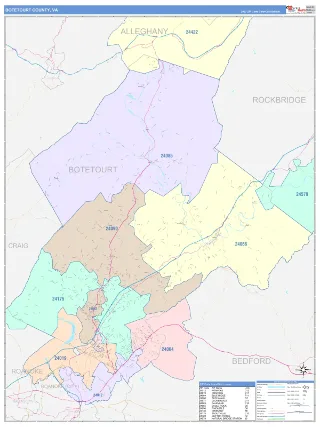 Botetourt County, VA ColorCast style ZIP Code wall map